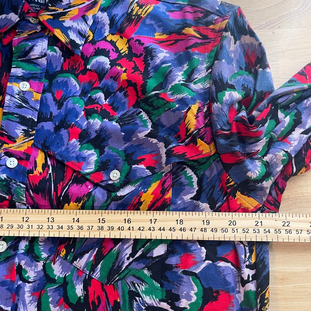 VTG Wrangler Mens M 16.5-35 Cotton Western Cowboy Button Up Floral Feather - Picture 6 of 9